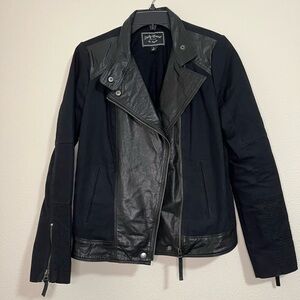 Lucky Brand Leather Canvas Black Full Zip Moto Jacket Size S